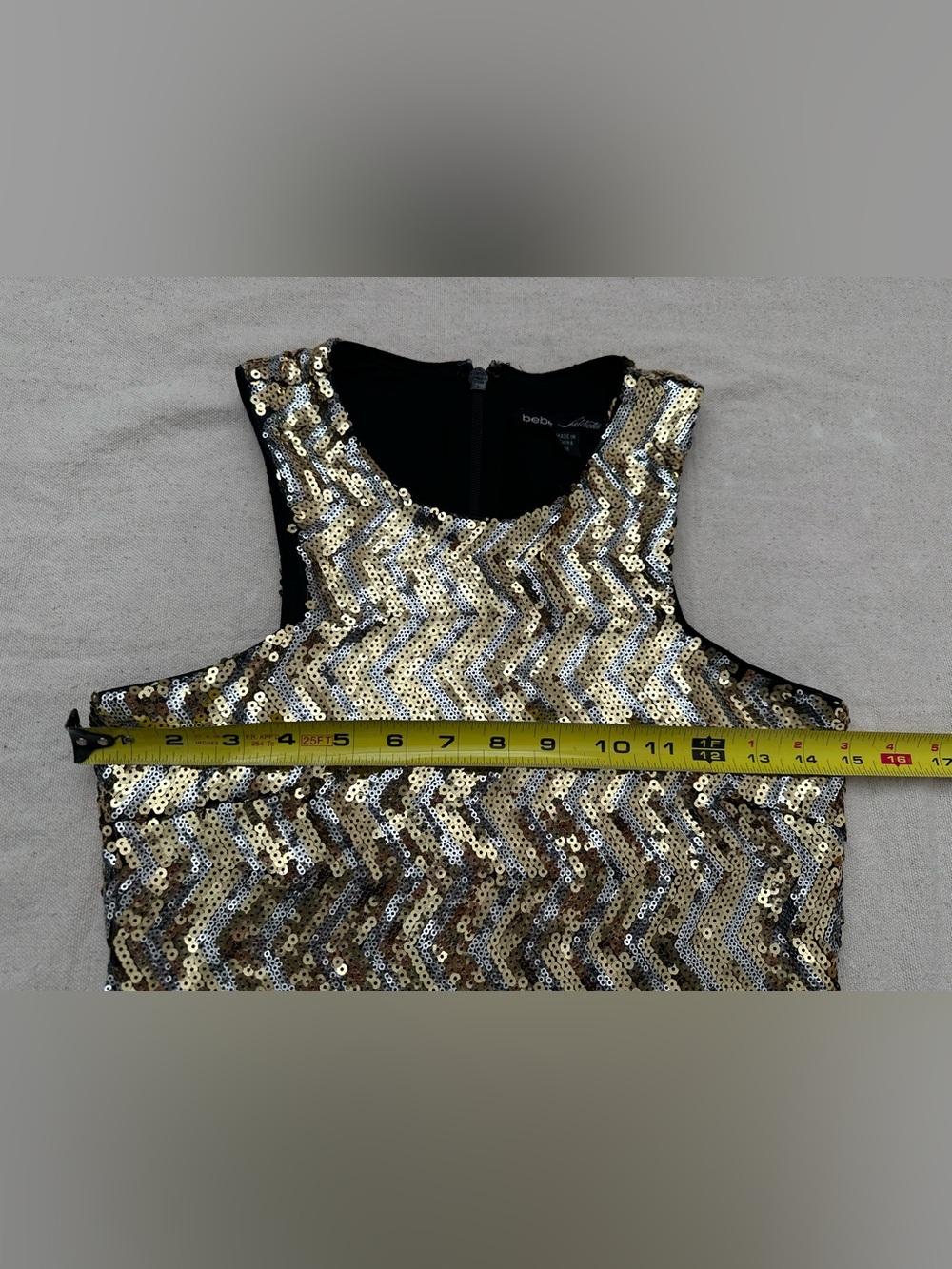 Bebe Addiction Metallic Sequin Chevron Mini Party Dress Medium Glam GlitzBodycon - Picture 6 of 14
